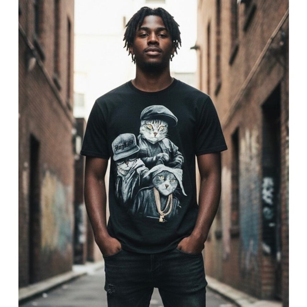 DOM Its About The Art Black Hip Hop Cat Graphic Tee M